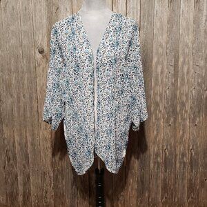 H&M Divided M Kimono Top Blouse Blue White Floral Paisley Boho Flowy Cover Up